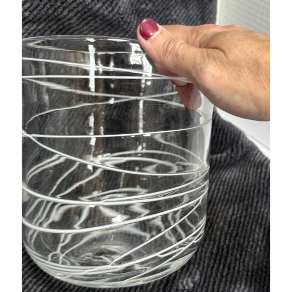 Blown Glass Clear Vase With White Modern‎ Design 5.75